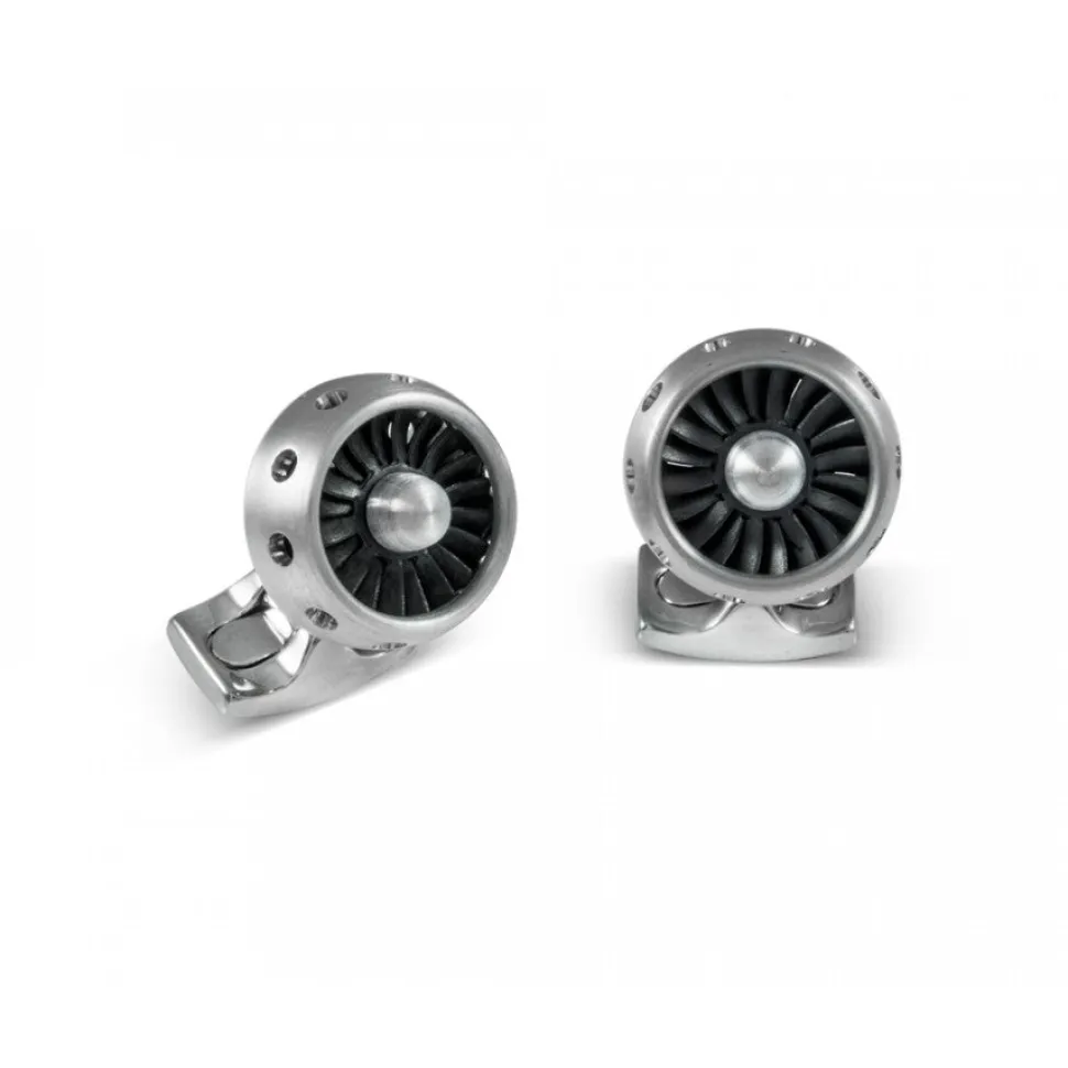 Jet Turbine Engine Cufflinks Brushed Aluminium