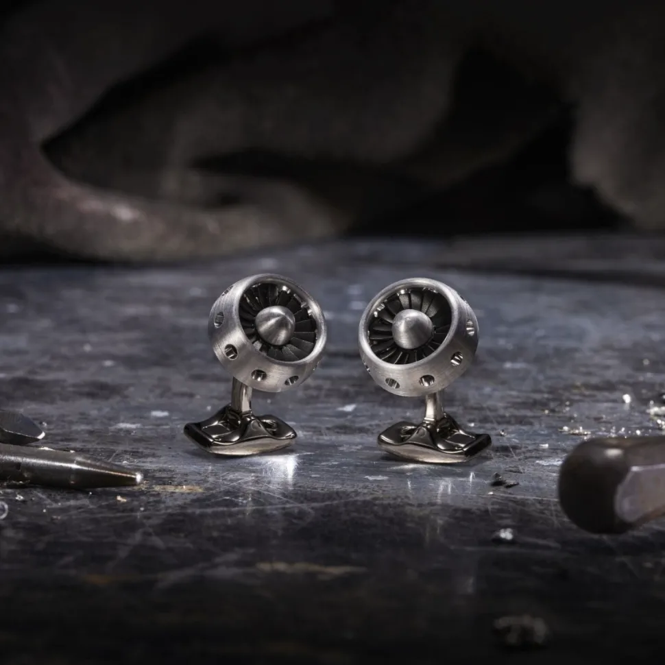 Jet Turbine Engine Cufflinks Brushed Aluminium