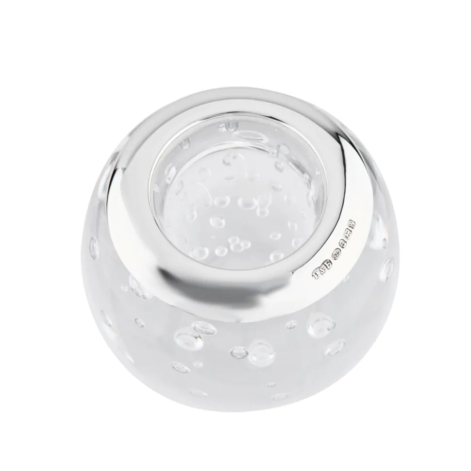 Large Sterling Silver And Bubble Design Glass Tealight Holder