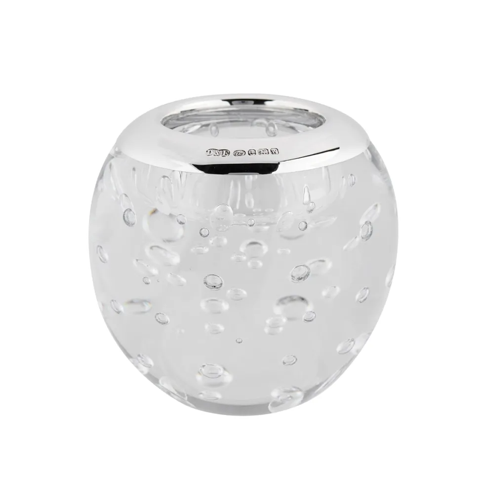 Large Sterling Silver And Bubble Design Glass Tealight Holder