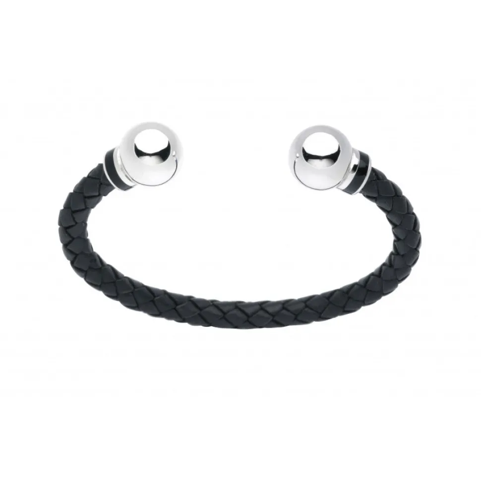 Leather Bangle with Silver Beads