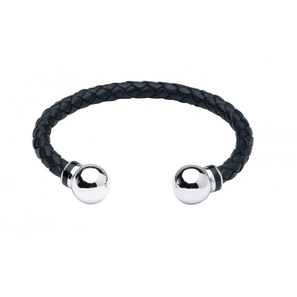 Leather Bangle with Silver Beads