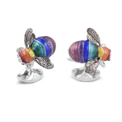 Limited Edition Sterling Silver Rainbow Bumble Bee Cufflinks