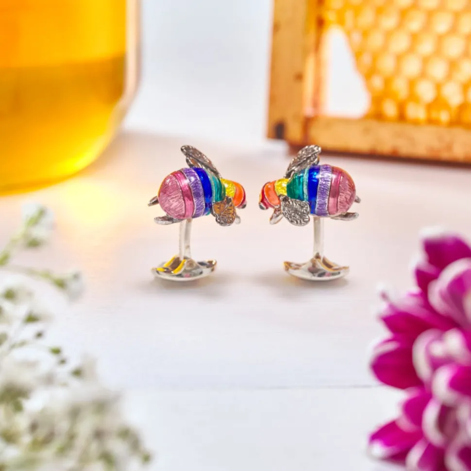 Limited Edition Sterling Silver Rainbow Bumble Bee Cufflinks