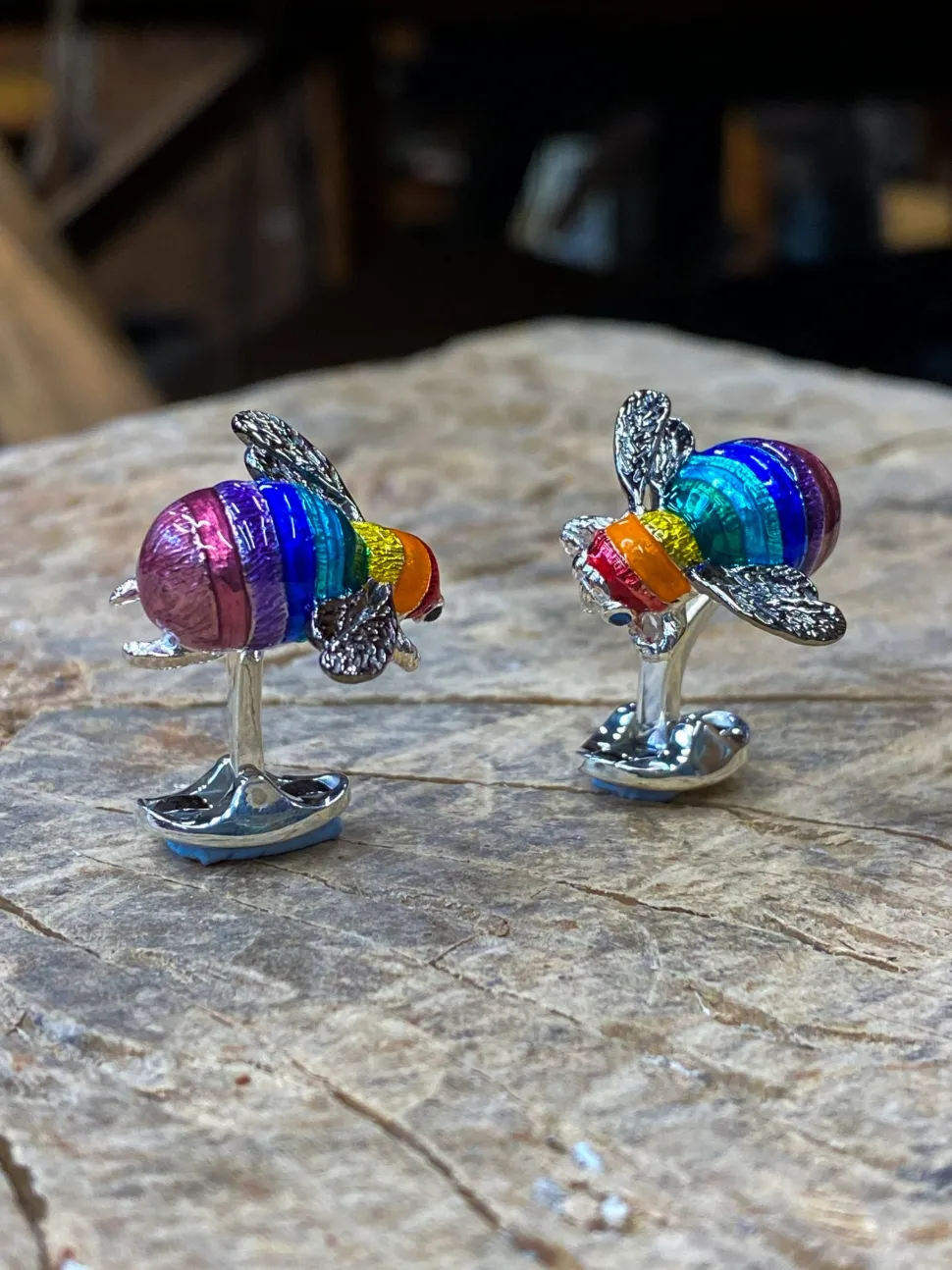 Limited Edition Sterling Silver Rainbow Bumble Bee Cufflinks