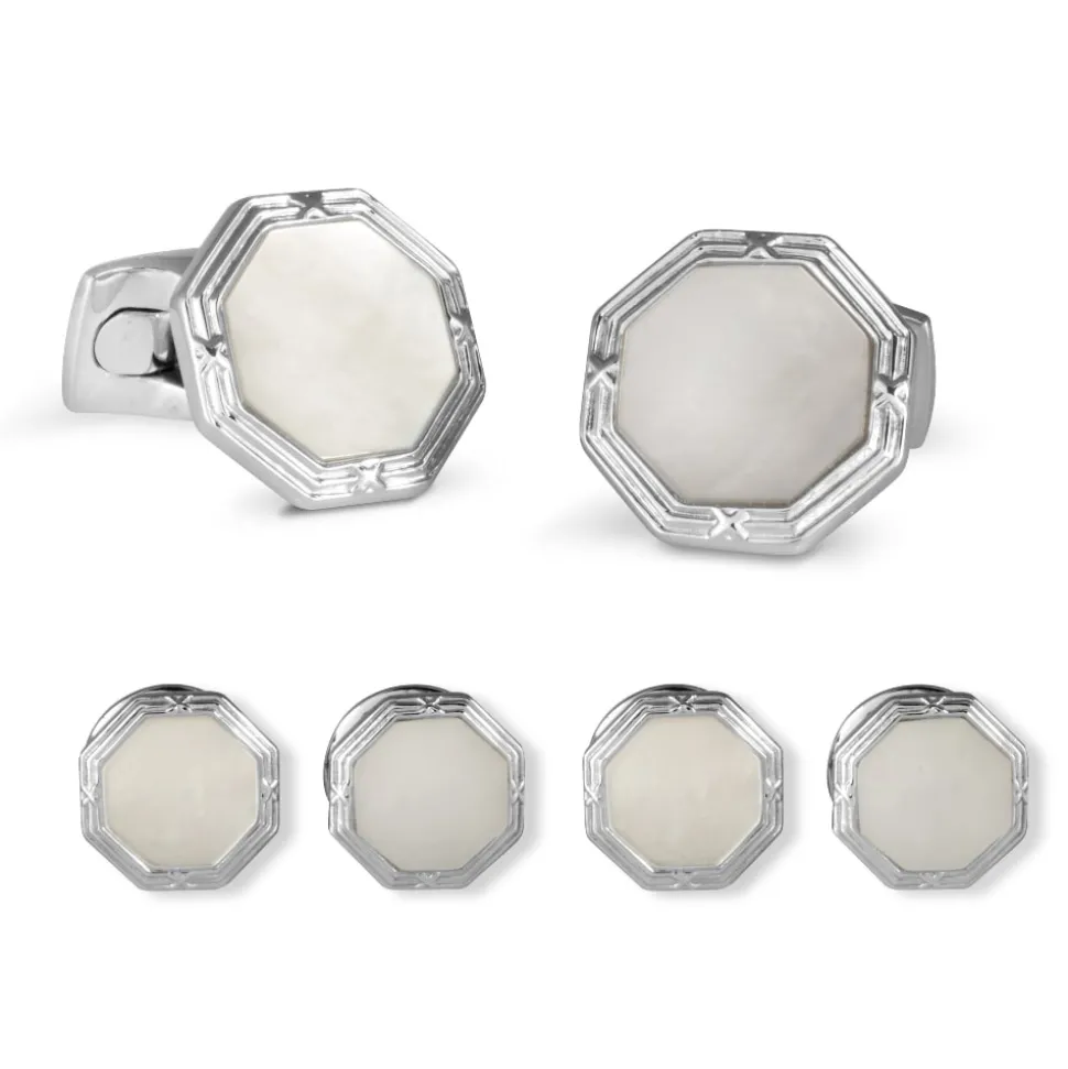 Octagonal Mother-Of-Pearl Dress Stud Set