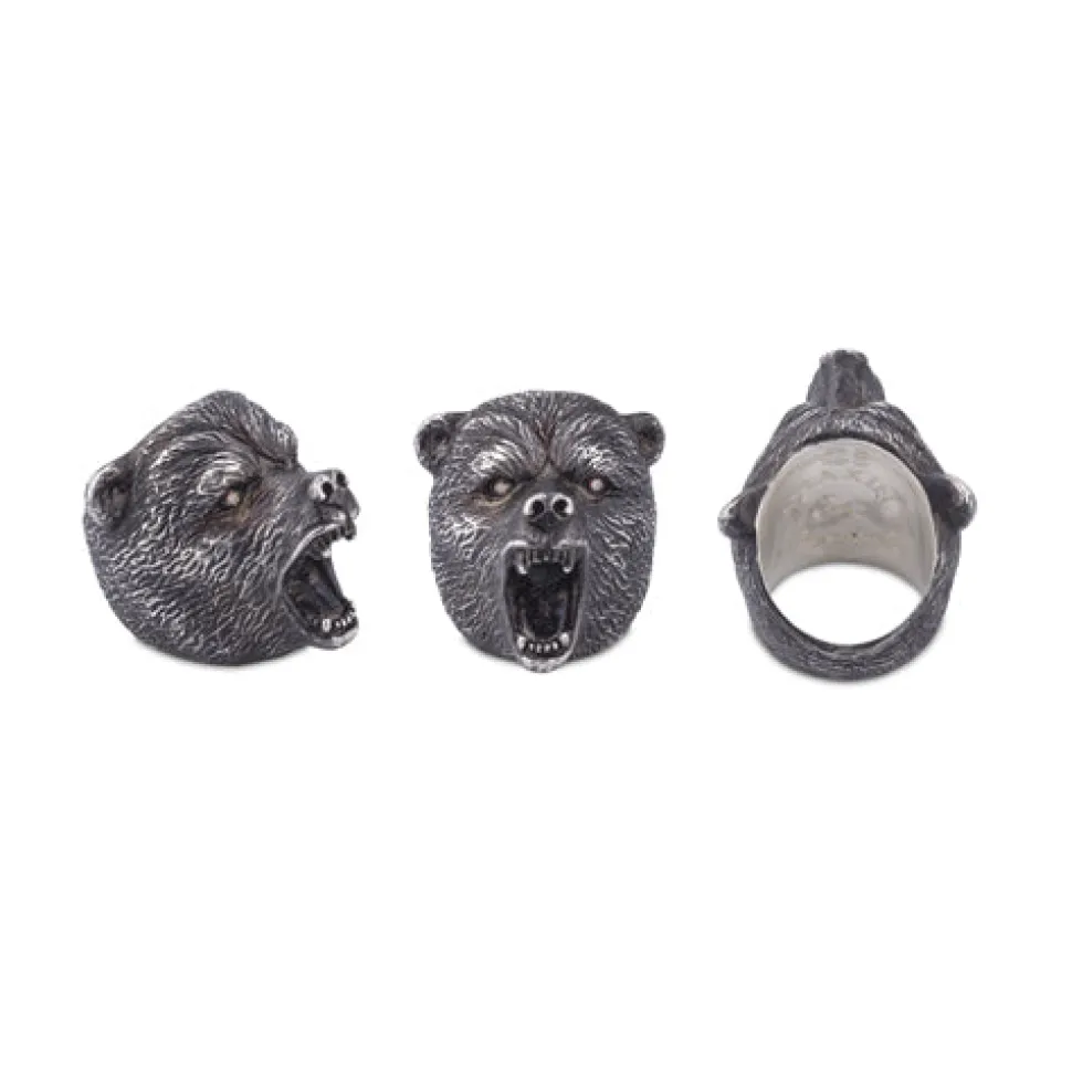 Oxidised Sterling Silver Brave Bear Ring