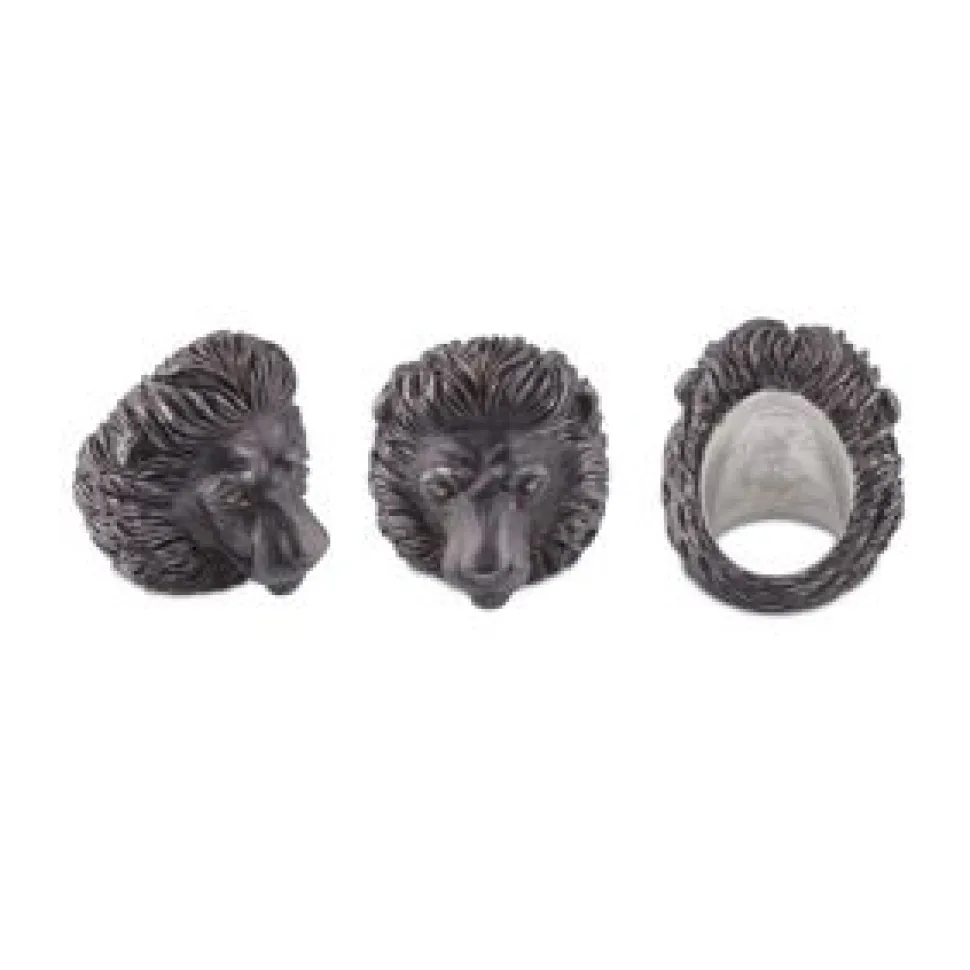 Oxidised Sterling Silver Proud Lion Ring