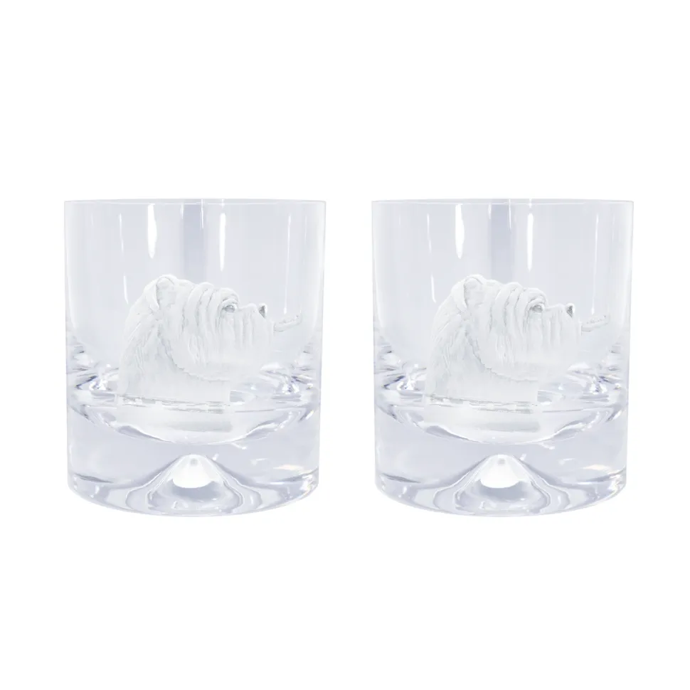 Pair of Glass Tumblers With Engraved Bulldog