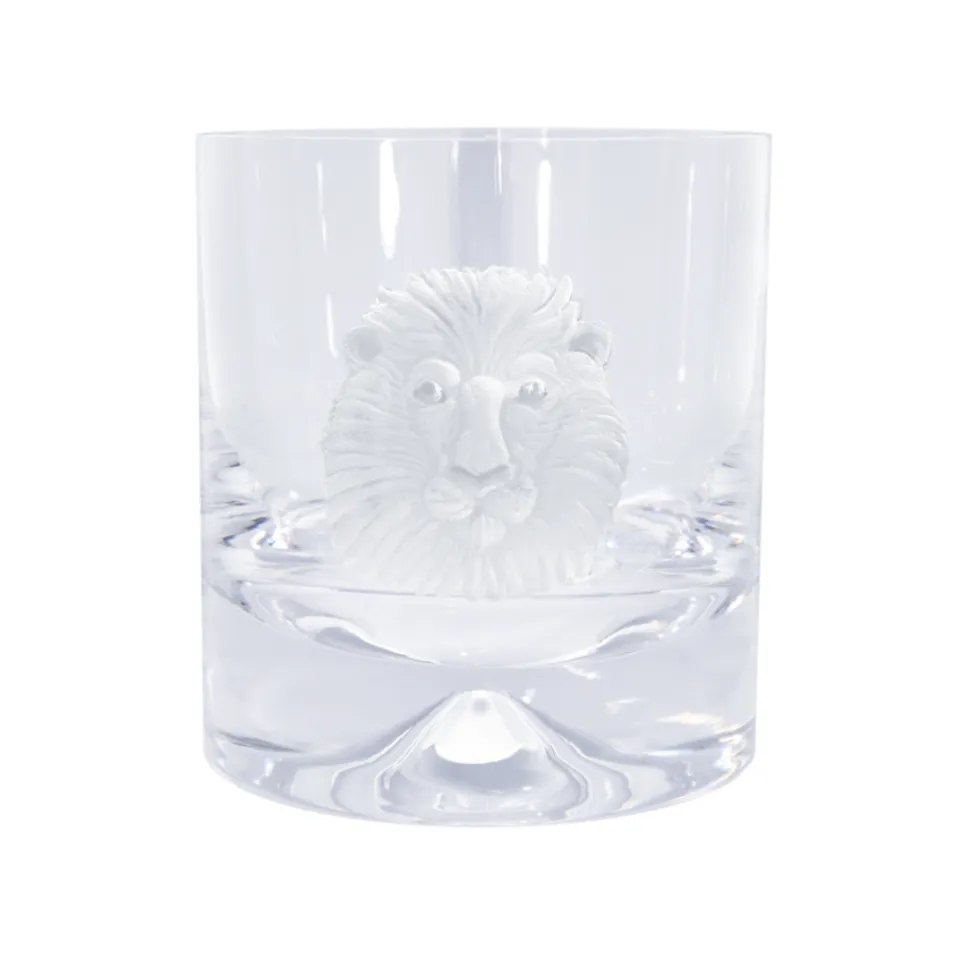 Pair of Glass Tumblers With Engraved Lion