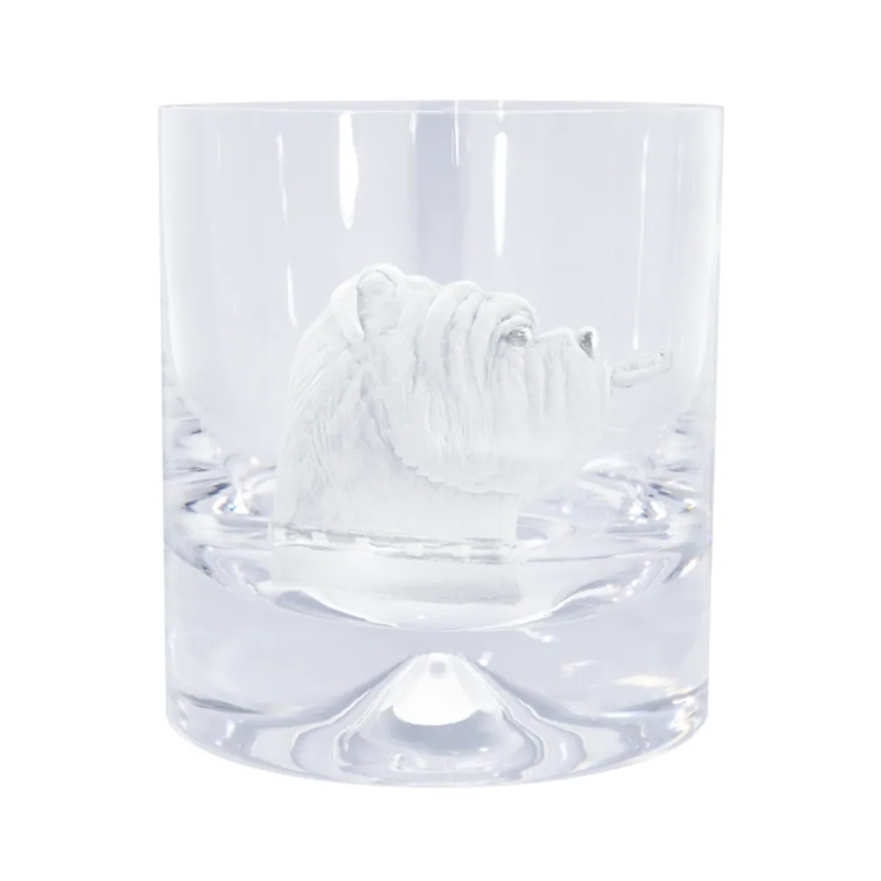 Pair of Glass Tumblers With Engraved Bulldog