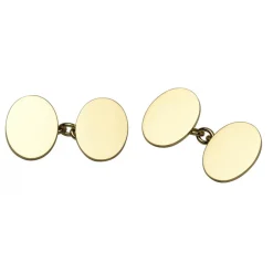 Plain Oval Cufflinks - 9ct Yellow Gold, Heavy Weight