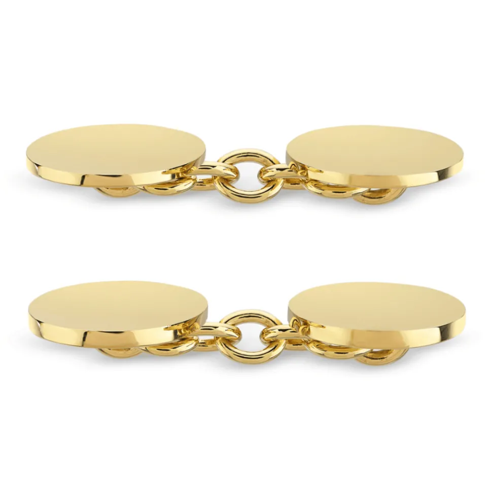 Plain Oval Cufflinks - 18ct Yellow Gold
