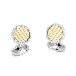 Sterling Silver and 18ct Gold Hobnail Cufflinks With Diamond Boarder