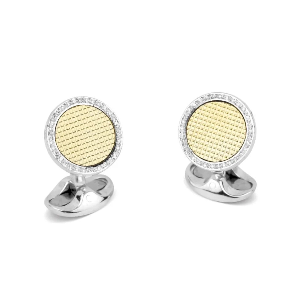 Sterling Silver and 18ct Gold Hobnail Cufflinks With Diamond Boarder