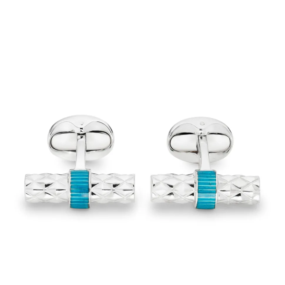 Sterling Silver Bar Cufflinks with Turquoise Enamel Centre