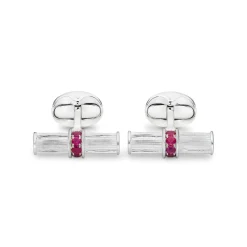 Sterling Silver Bar Cufflinks With Ruby Centre