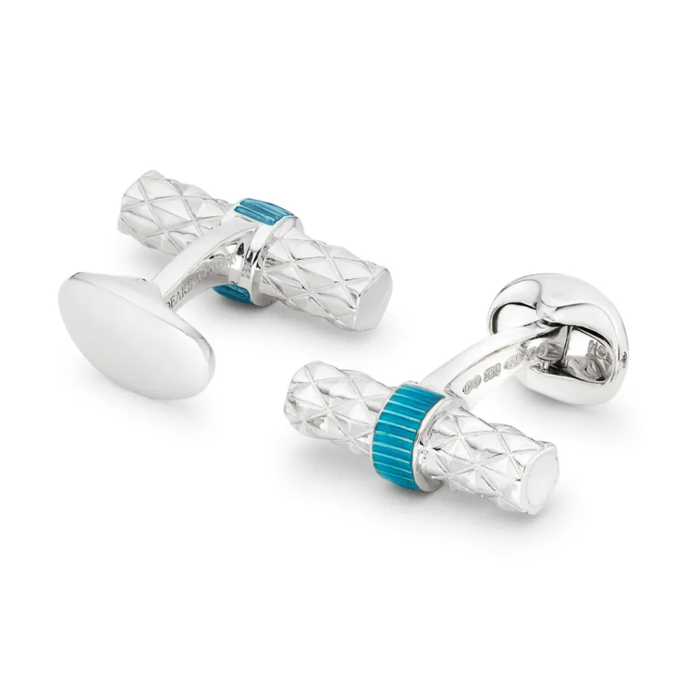 Sterling Silver Bar Cufflinks with Turquoise Enamel Centre