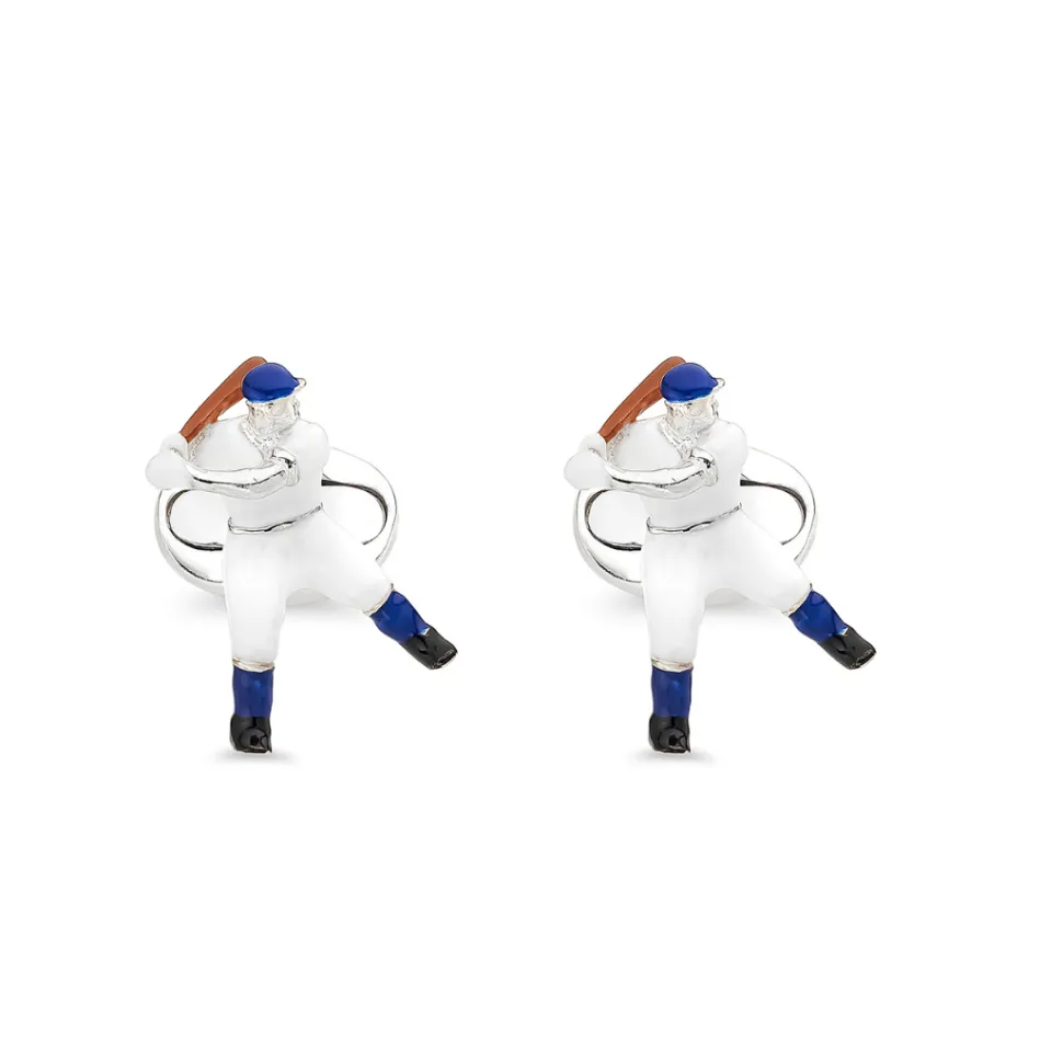 Sterling Silver Baseball Player Cufflinks - Blue