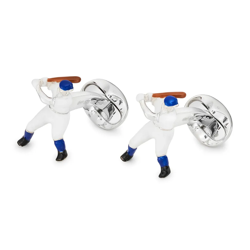 Sterling Silver Baseball Player Cufflinks - Blue
