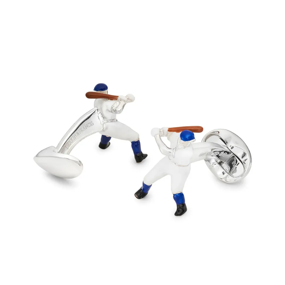Sterling Silver Baseball Player Cufflinks - Blue