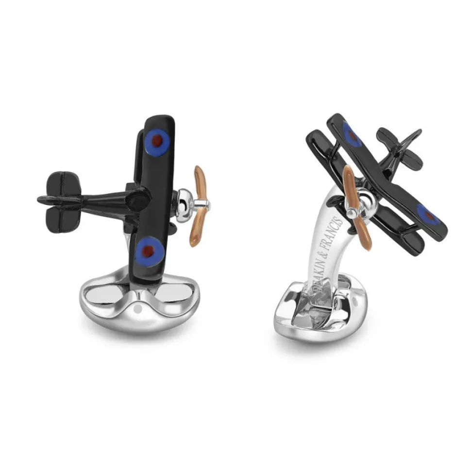 Sterling Silver Bi Plane Cufflinks with Enamelled Propeller