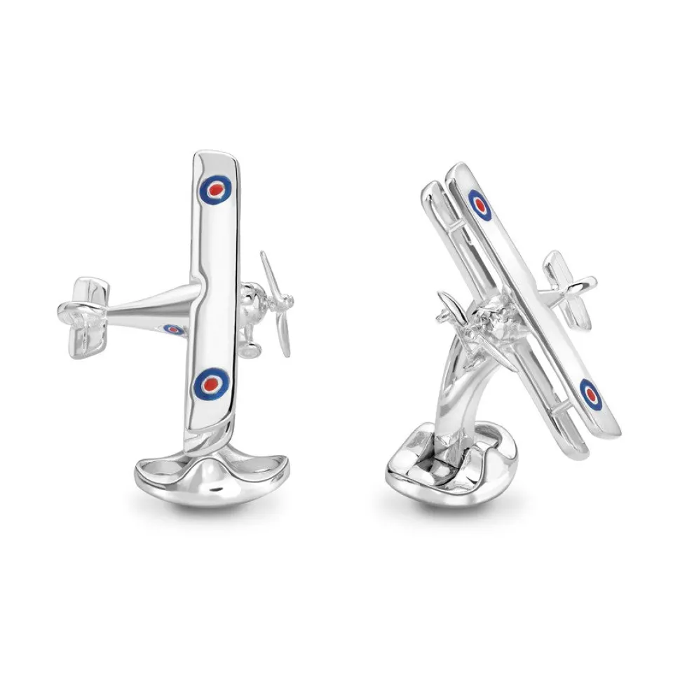 Sterling Silver Biplane Cufflinks with Rotating Propeller