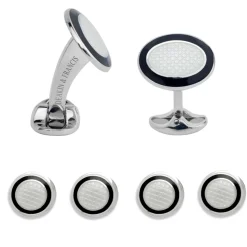 Sterling Silver Black and White Enamel Dress Stud Set