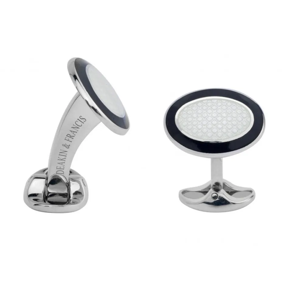 Sterling Silver Black and White Enamel Dress Stud Set