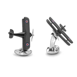 Sterling Silver Black Biplane Cufflinks with Silver Propeller