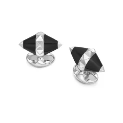 Sterling Silver Black Enamel Pyramid Detail Cufflinks