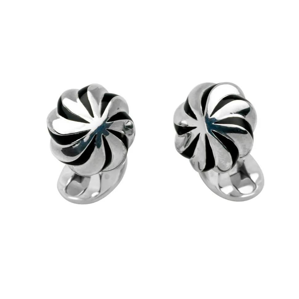 Sterling Silver Black Enamel Pumpkin Knot Cufflinks