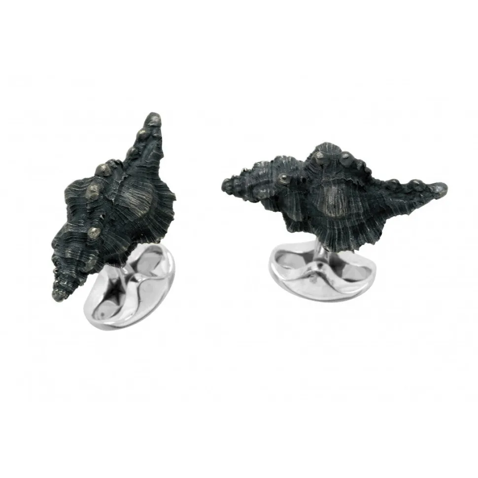 Sterling Silver Black Seashell Cufflinks
