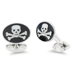 Sterling Silver Black Skull And Cross Bones Enamel Cufflinks