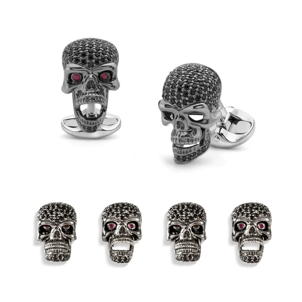 Sterling Silver Black Spinel Skull Dress Set