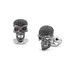 Sterling Silver Black Spinel Skull Cufflinks