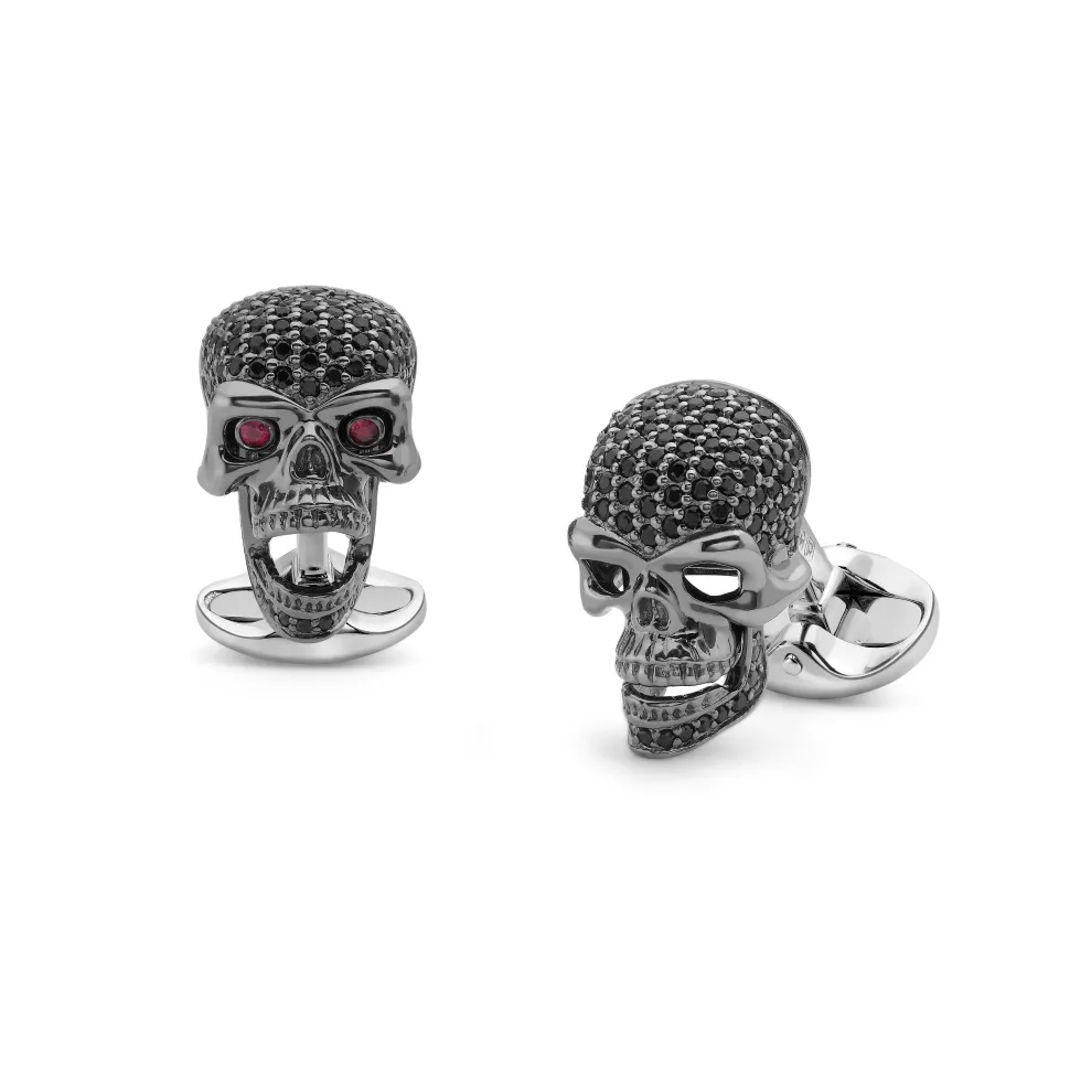 Sterling Silver Black Spinel Skull Cufflinks