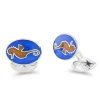 Sterling Silver Blue And Orange Enamel Seahorse Cufflinks