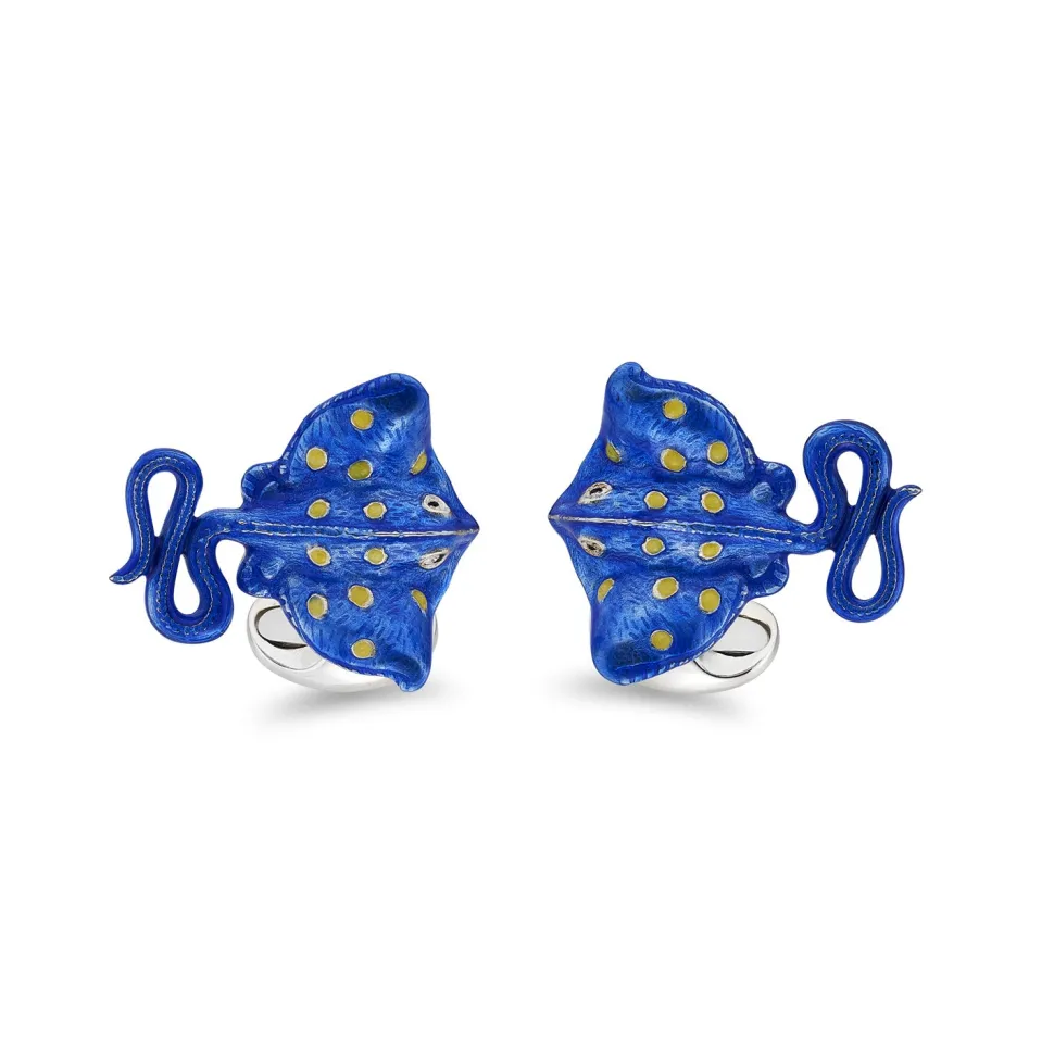 Sterling Silver Blue and Yellow Stingray Cufflinks