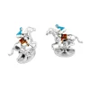 Sterling Silver Blue and Brown Horse and Jockey Cufflinks