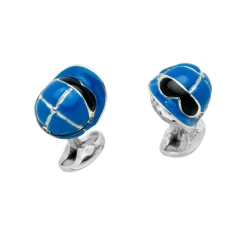Sterling Silver Blue Enamel Jockey Cap Cufflinks