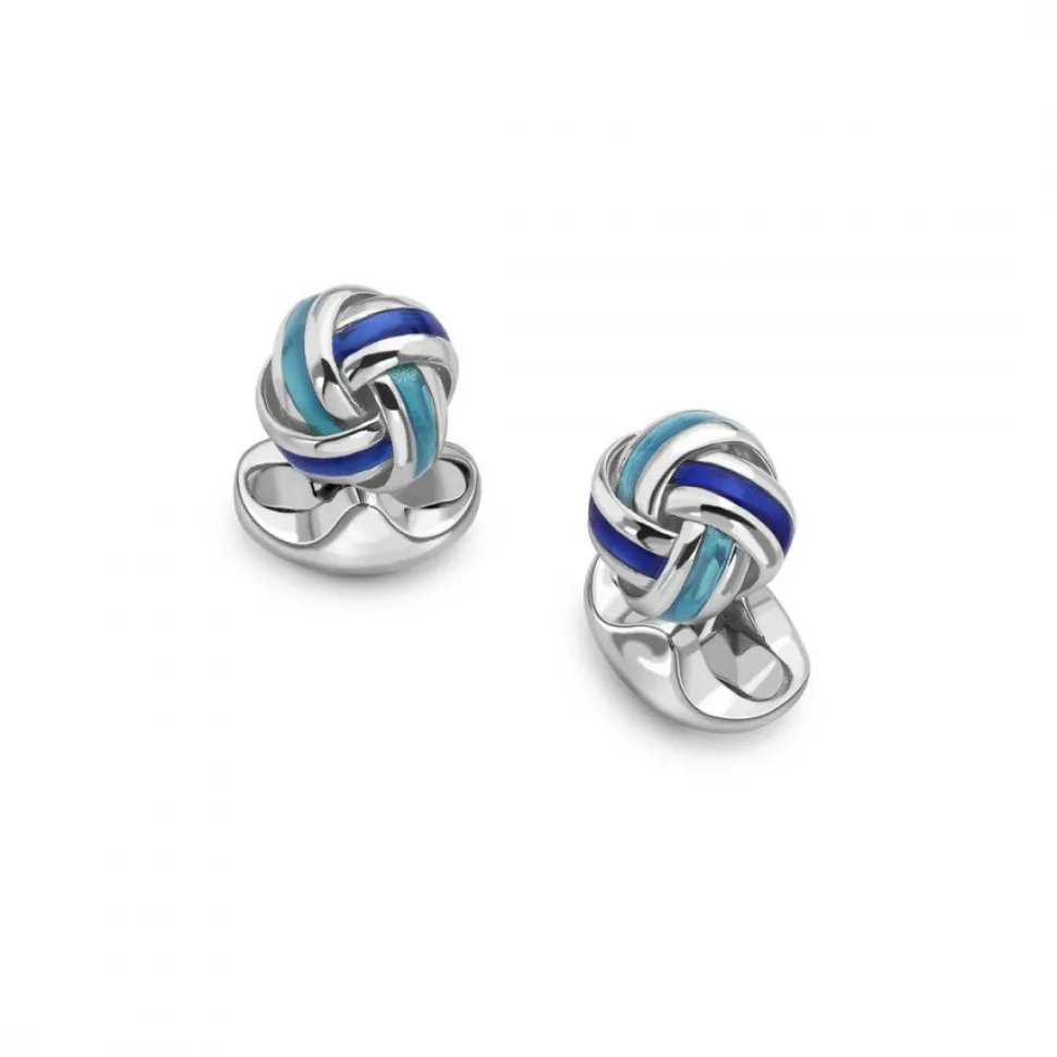 Sterling Silver Blue Enamel Knot Cufflinks