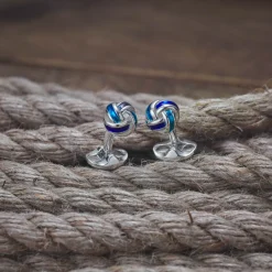 Sterling Silver Blue Enamel Knot Cufflinks