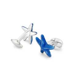 Sterling Silver Blue Enamelled Starfish Cufflinks