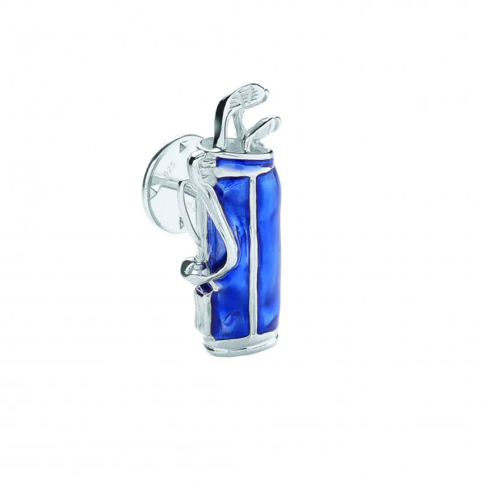 Sterling Silver Blue Golf Bag Lapel Pin