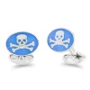 Sterling Silver Blue Skull And Cross Bones Enamel Cufflinks