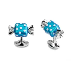 Sterling Silver Blue Square Sweet Cufflinks with White Polkadots