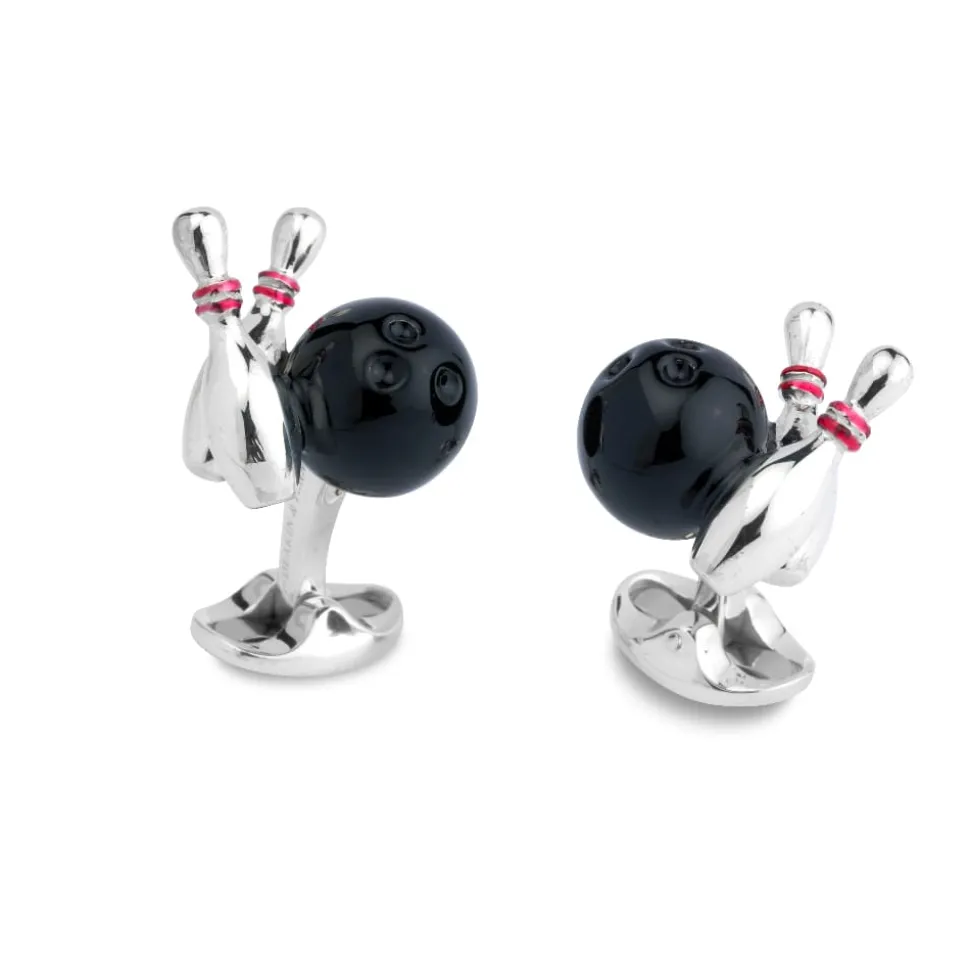Sterling Silver Bowling Ball And Skittles Cufflinks