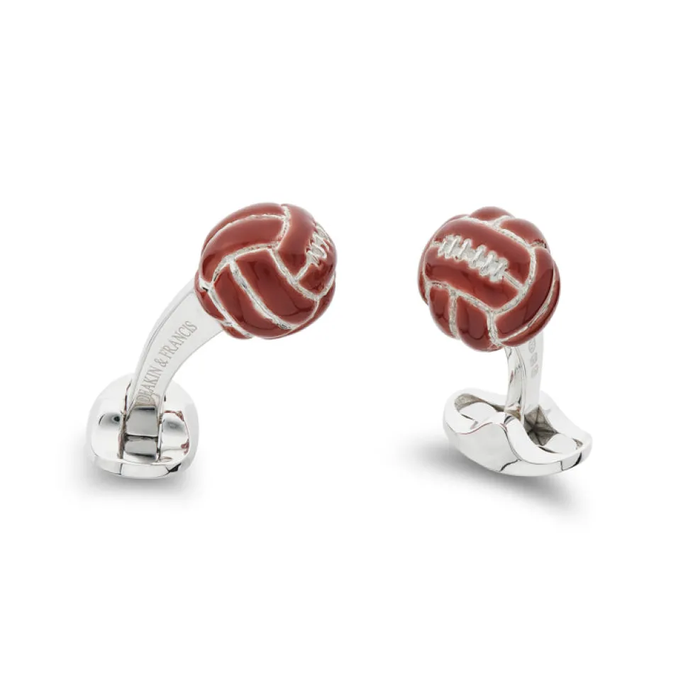 Sterling Silver Brown Enamel Football Cufflinks