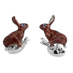 Sterling Silver Brown Hare Cufflinks with Sapphire Eyes